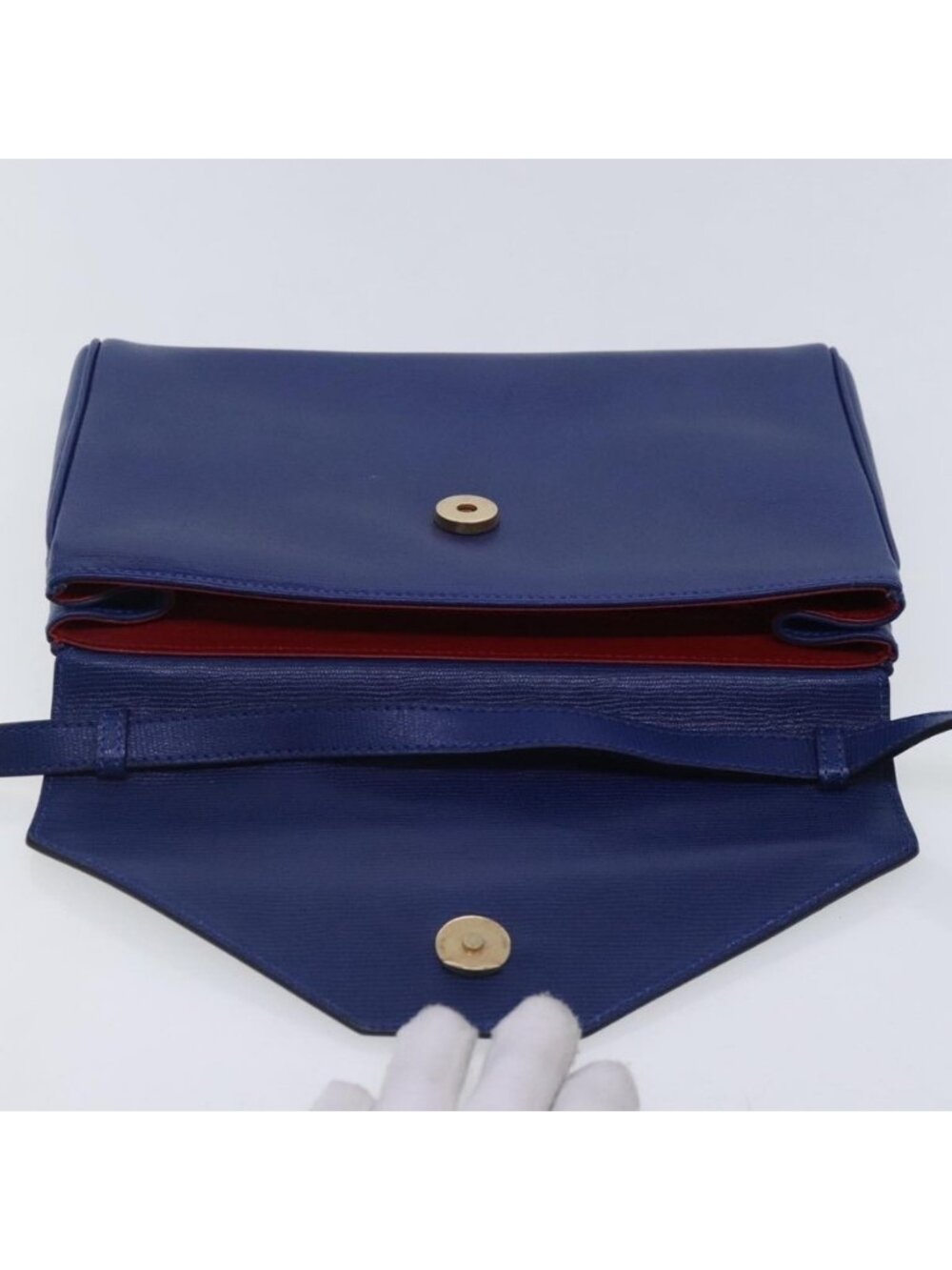 Authentic CELINE Shoulder Bag Leather Blue Gold - Picture 2 of 16